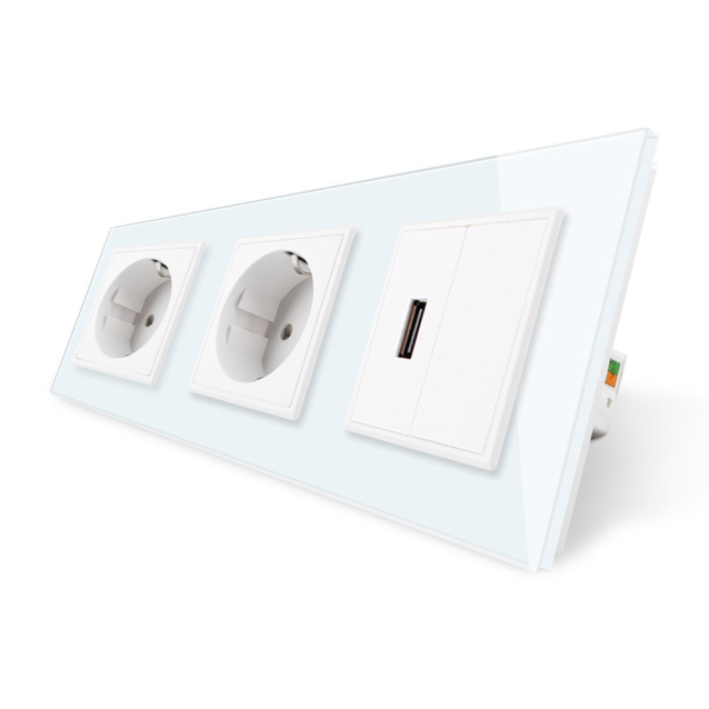 Розетка трехместная силовая с заземлением и USB цвет Livolo белый стекло (VL-C7C2EU1USB0-11)