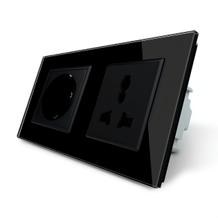 Розетка двухместная силовая и универсальная Livolo черный стекло (VL-C7C1EUC1C-12)
