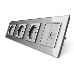 Розетка четырехместная комбинированная Силовая Интернет Livolo серый стекло (VL-C7C3EU1CK0-15)