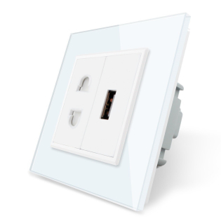 Розетка универсальная с USB розеткой Livolo белый стекло (VL-C7C1AUSB-11)