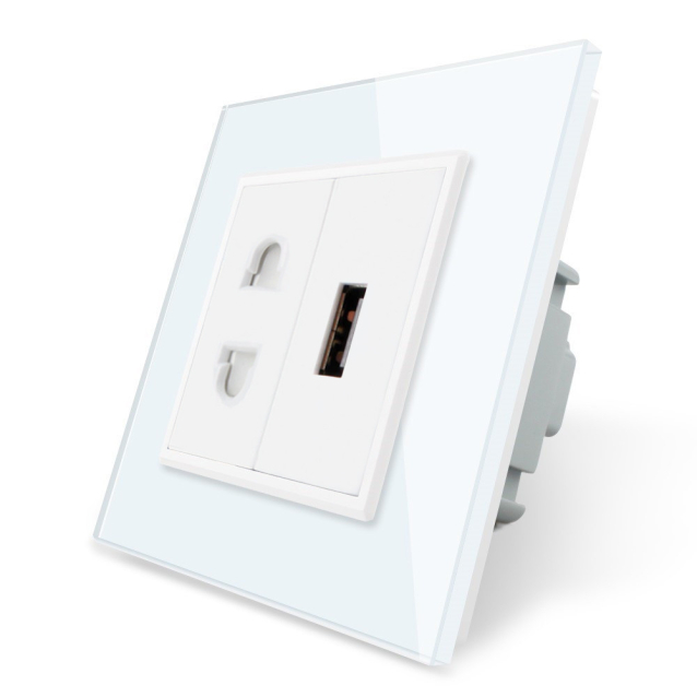 Розетка универсальная с USB розеткой Livolo белый стекло (VL-C7C1AUSB-11)