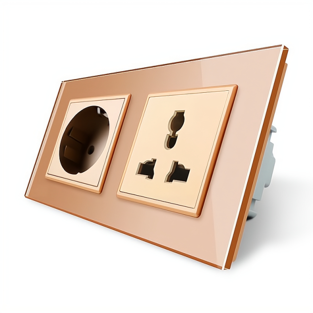 Розетка двухместная силовая и универсальная Livolo золотой стекло (VL-C7C1EUC1C-13)