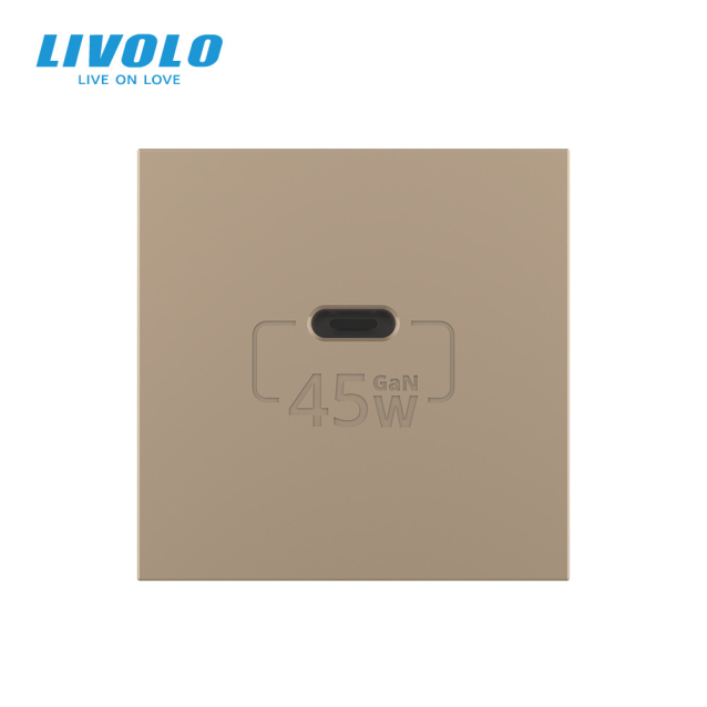 Механизм розетка USB type C с блоком питания 45W Livolo золото (VL-FCUC-2AP)