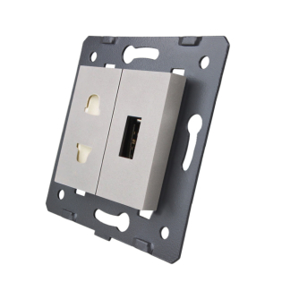 Механизм универсальная розетка и USB розетка Livolo серый (C7-C1A1USB-15)