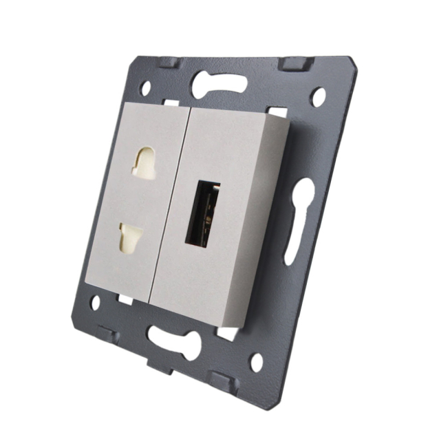 Механизм универсальная розетка и USB розетка Livolo серый (C7-C1A1USB-15)