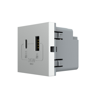 Механизм розетка USB-A и USB-C 36W Livolo серый (VL-FCUA18W.UC18W-2IP)