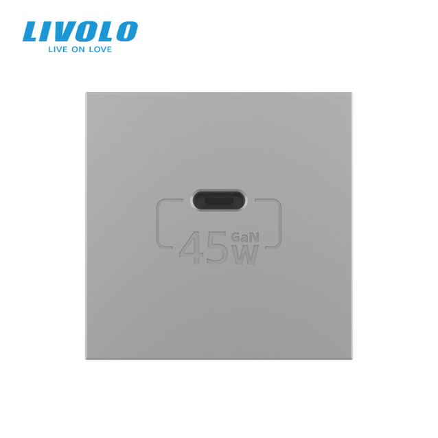 Механизм розетка USB type C с блоком питания 45W Livolo серый (VL-FCUC-2IP)