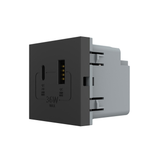Механизм розетка USB-A и USB-C 36W Livolo черный (VL-FCUA18W.UC18W-2BP)