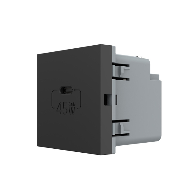 Механизм розетка USB type C с блоком питания 45W Livolo черный (VL-FCUC-2BP)