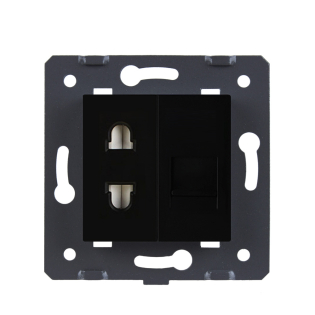 Механизм универсальная розетка и компьютерная розетка RJ-45 Livolo черный (C7-C1A1C-12)