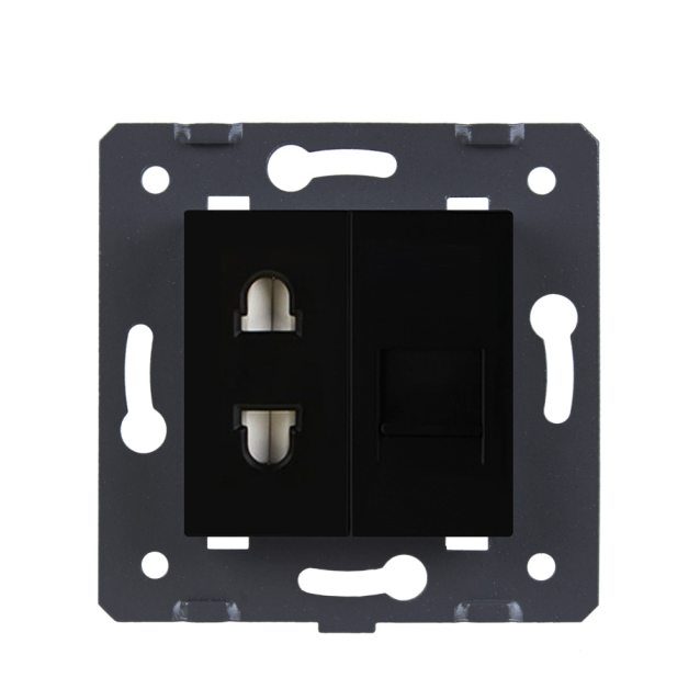 Механизм универсальная розетка и компьютерная розетка RJ-45 Livolo черный (C7-C1A1C-12)