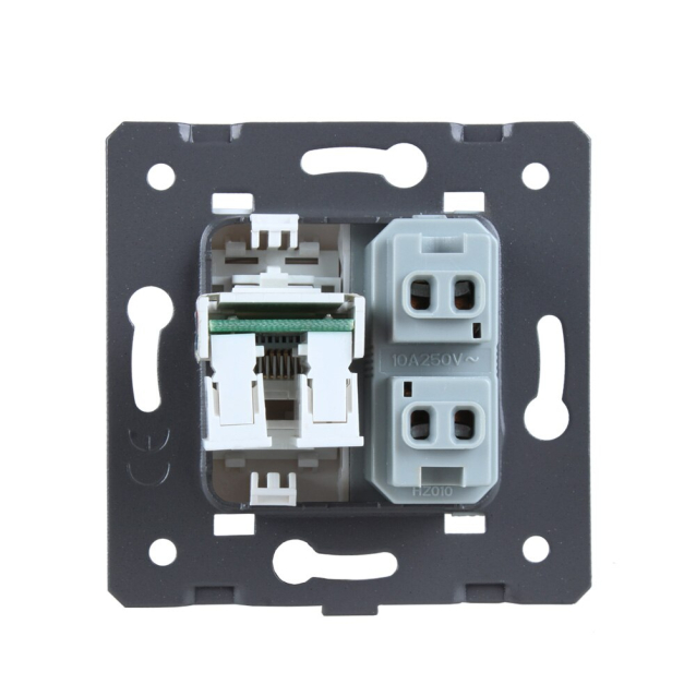Механизм универсальная розетка и компьютерная розетка RJ-45 Livolo черный (C7-C1A1C-12)
