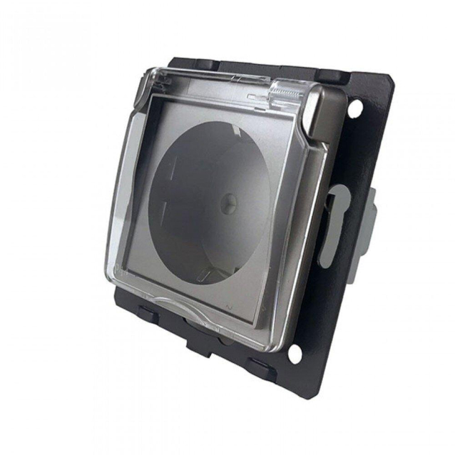 Механизм розетка влагозащищенная с крышкой Livolo серый (C7-C1EUWF-15)