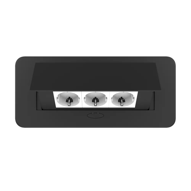 Мебельная розетка тройная Livolo белые в черном (VL-SHS013-EU11-B)