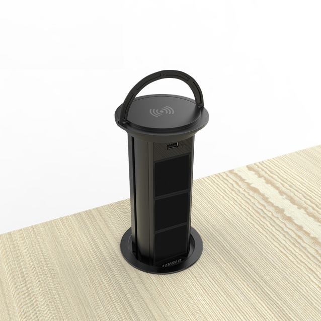 Выдвижной блок для трех розеток с USB и беспроводной зарядкой Livolo Черный (VL-SHS022-B)