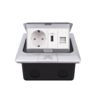 Выдвижной розеточный блок c USB-A и LAN в стол или пол Livolo белые в сером (VL-SHS016-FCTC-FCUA-FCCP-S)