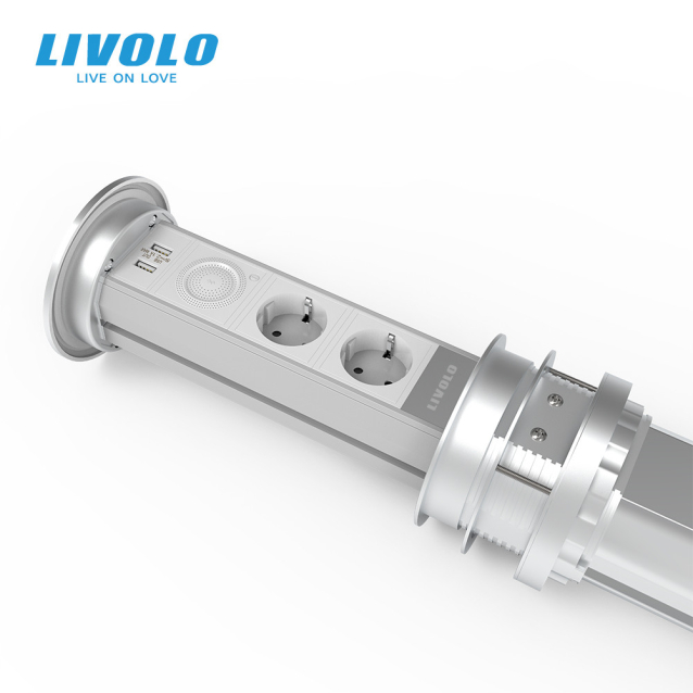 Выдвижная подъемная скрытая двойная розетка с беспроводной зарядкой с USB и Bluetooth колонкой Livolo