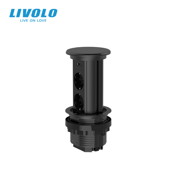 Выдвижной блок розеток с USB Livolo Черный (VL-SHS019-FCTC-B)