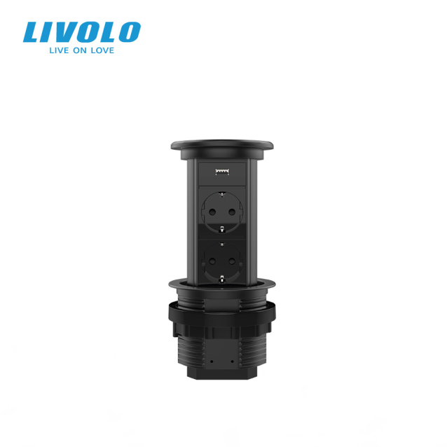 Выдвижной блок розеток с USB Livolo Черный (VL-SHS019-FCTC-B)