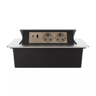 Розетка мебельная двойная с USB-A и USB-С Livolo золотой в сером (VL-SHS013-FCTC-FCUA.UCBP-S)