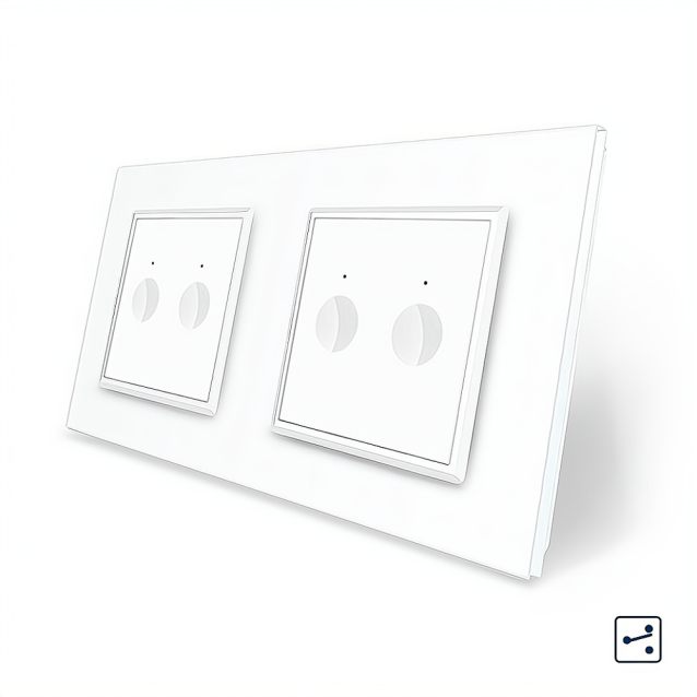 Сенсорный проходной выключатель Sense 4 сенсора (2-2) Livolo белый стекло (VL-C7FC2S/FC2S-4WP)