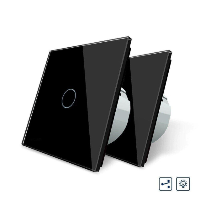 Комплект Сенсорный проходной диммер Livolo черный стекло (VL-C701H/C701H/S1B-12)