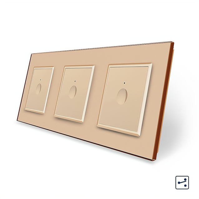 Сенсорный проходной выключатель Sense 3 сенсора (1-1-1) Livolo золотой стекло (VL-C7FC1S/FC1S/FC1S-6AP)