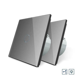 Комплект Сенсорный проходной диммер Livolo серый стекло (VL-C701H/C701H/S1B-15)