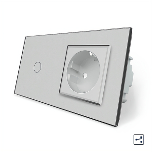 Сенсорный проходной выключатель 1 сенсор 1 розетка Livolo серый стекло (VL-C701S/C7C1EU-15)