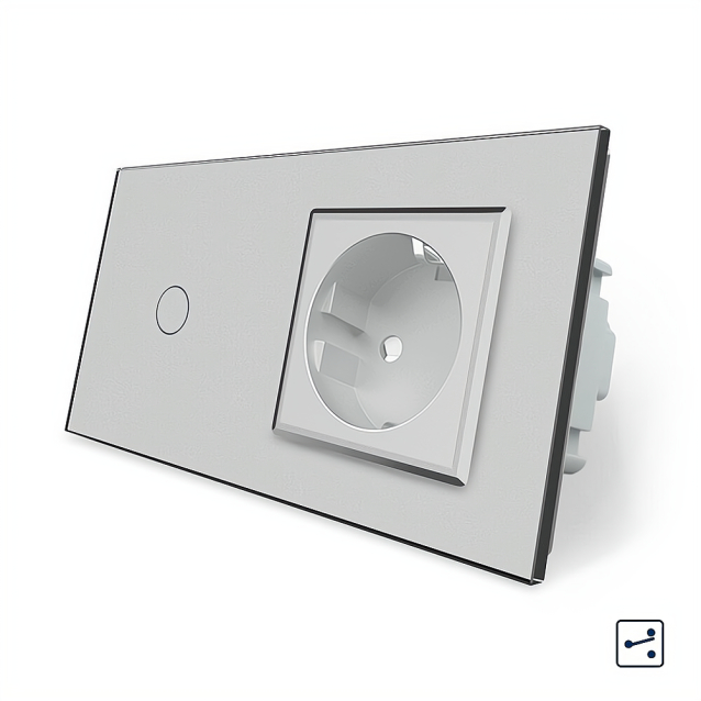 Сенсорный проходной выключатель 1 сенсор 1 розетка Livolo серый стекло (VL-C701S/C7C1EU-15)