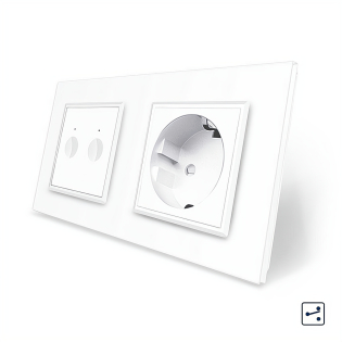 Сенсорный проходной выключатель Sense 2 сенсора 1 розетка Livolo белый стекло (VL-C7FC2S/FCTC16A-4WP)