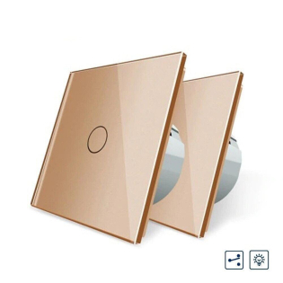 Комплект Сенсорный проходной диммер Livolo золото стекло (VL-C701H/C701H/S1B-13)