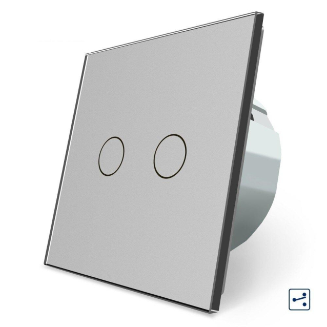 Сенсорный проходной выключатель 2 сенсора Livolo серый стекло (VL-C702S-15)