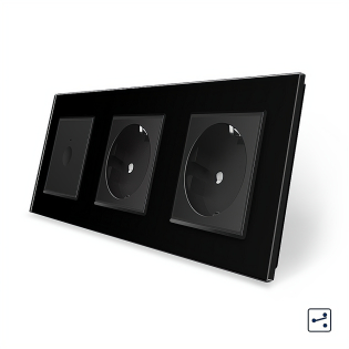 Сенсорный проходной выключатель Sense 1 сенсор 2 розетки Livolo черный стекло (VL-C7FC1S/FCTC16A/FCTC16A-6BP)
