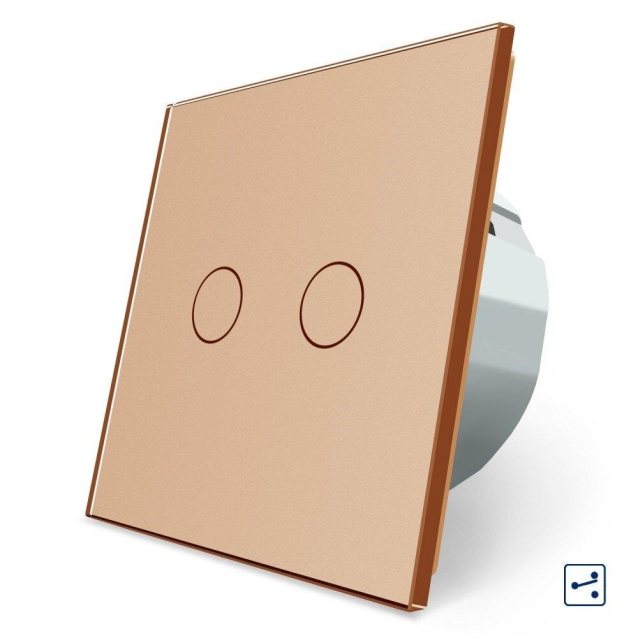 Сенсорный проходной выключатель 2 сенсора Livolo золото стекло (VL-C702S-13)