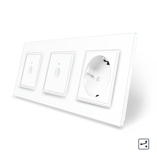 Сенсорный проходной выключатель Sense 2 сенсора (1-1) 1 розетка Livolo белый стекло