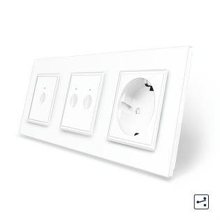 Сенсорный проходной выключатель Sense 3 сенсора (1-2) 1 розетка Livolo белый стекло