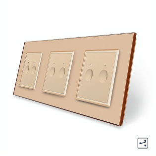 Сенсорный проходной выключатель Sense 6 сенсоров (2-2-2) Livolo золотой стекло (VL-C7FC2S/FC2S/FC2S-6AP)