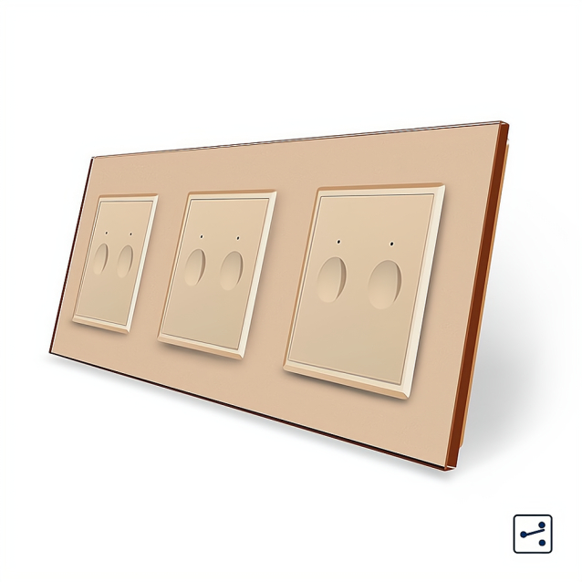 Сенсорный проходной выключатель Sense 6 сенсоров (2-2-2) Livolo золотой стекло (VL-C7FC2S/FC2S/FC2S-6AP)