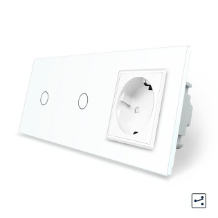Сенсорный проходной выключатель 2 сенсора (1-1) 1 розетка Livolo белый стекло (VL-C701S/C701S/C7C1EU-11)