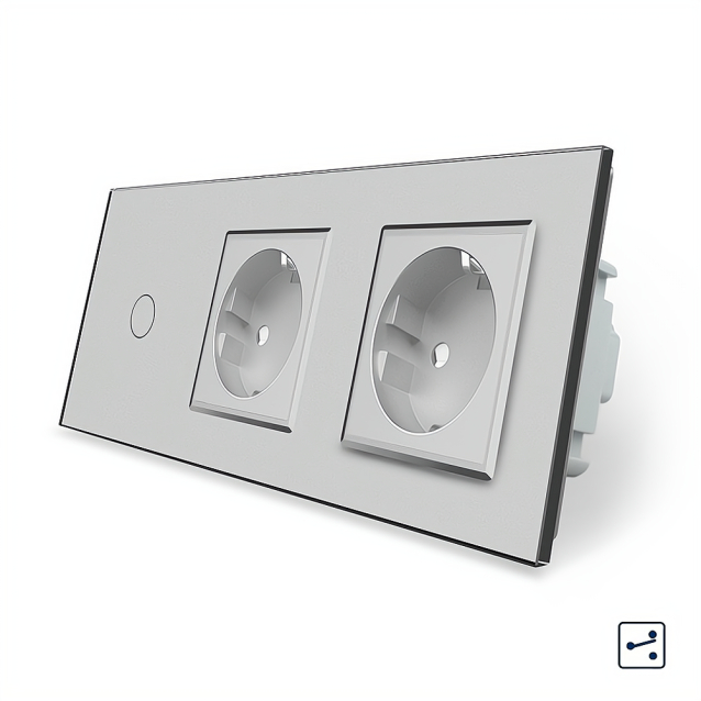 Сенсорный проходной выключатель 1 сенсор 2 розетки Livolo серый стекло (VL-C701S/C7C2EU-15)