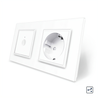 Сенсорный проходной выключатель Sense 1 сенсор 1 розетка Livolo белый стекло (VL-C7FC1S/FCTC16A-4WP)
