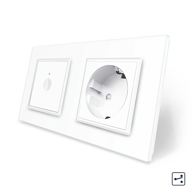 Сенсорный проходной выключатель Sense 1 сенсор 1 розетка Livolo белый стекло (VL-C7FC1S/FCTC16A-4WP)