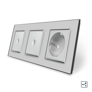 Сенсорный проходной выключатель Sense 2 сенсора (1-1) 1 розетка Livolo серый стекло