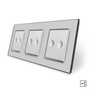 Сенсорный проходной выключатель Sense 6 сенсоров (2-2-2) Livolo серый стекло (VL-C7FC2S/FC2S/FC2S-6IP)