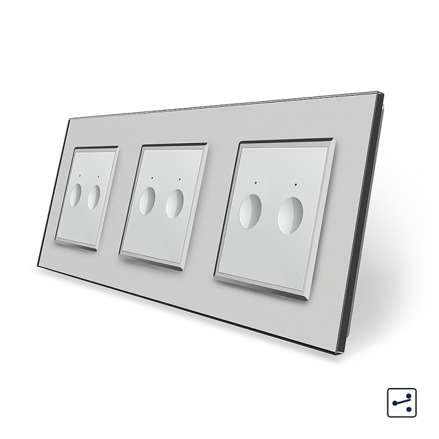 Сенсорный проходной выключатель Sense 6 сенсоров (2-2-2) Livolo серый стекло (VL-C7FC2S/FC2S/FC2S-6IP)