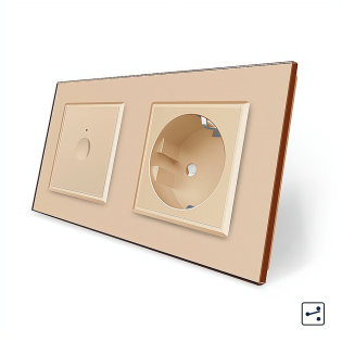 Сенсорный проходной выключатель Sense 1 сенсор 1 розетка Livolo золотой стекло (VL-C7FC1S/FCTC16A-4AP)