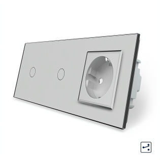 Сенсорный проходной выключатель 2 сенсора (1-1) 1 розетка Livolo серый стекло (VL-C701S/C701S/C7C1EU-15)