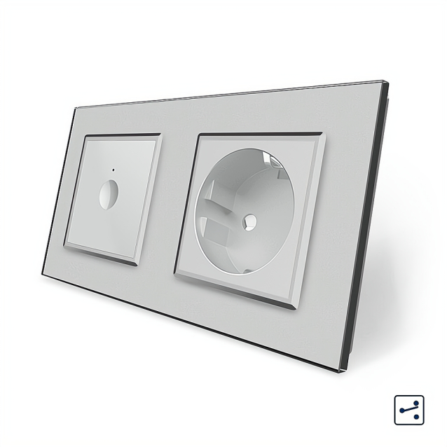 Сенсорный проходной выключатель Sense 1 сенсор 1 розетка Livolo серый стекло (VL-C7FC1S/FCTC16A-4IP)