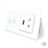 Сенсорный проходной выключатель 2 сенсора 1 розетка 1 USB Livolo белый стекло (VL-C702S/C7USBC1A-11)